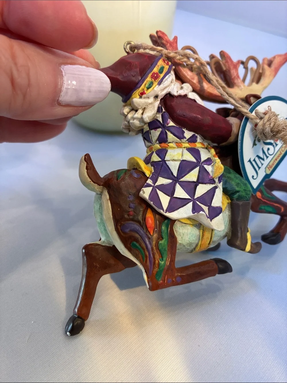 Jim Shore Multicolor Santa on Leaping Reindeer Ornament